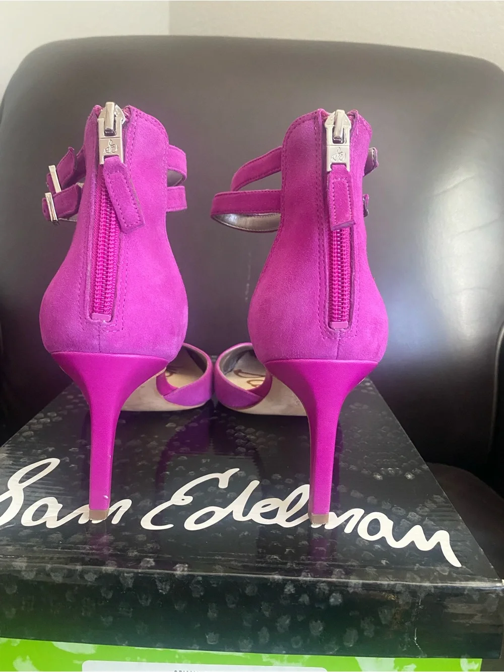 Sam Edelman Fuchsia Suede Pointed-Toe Ankle-Strap Heels